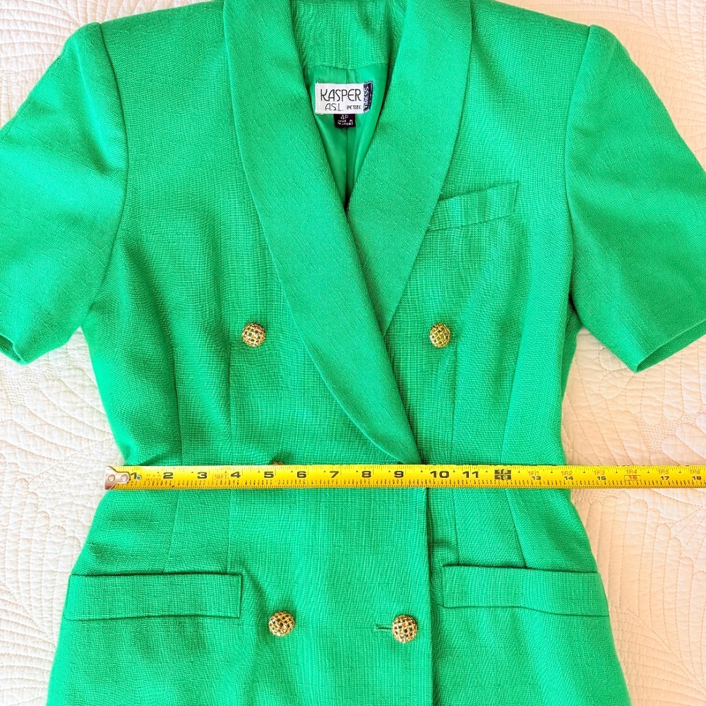 VTG 80s Kelly Green Double Breasted Blazer Power Dress Corporate Chic Kasper 4P - Picture 14 of 16